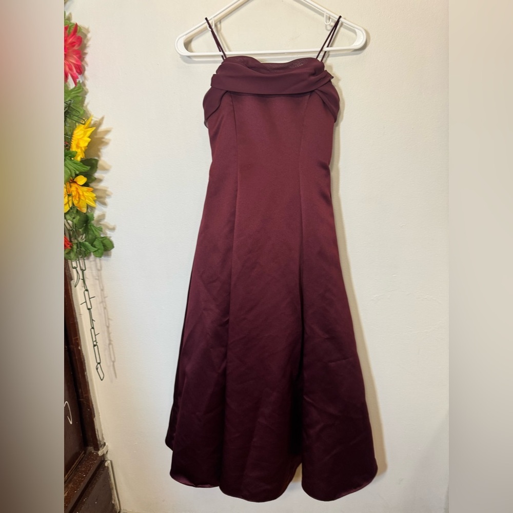 Vintage Michaelangelo David's Bridal Wine Satin Strapless Formal Gown Size 8